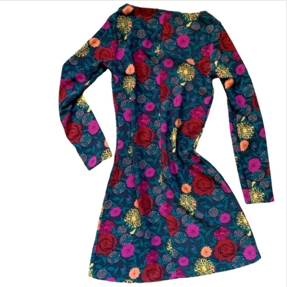 American Apparel USA Gia Mini Dress Knit Floral Roses Sz XS Long Sleeve #256C - Picture 3 of 7